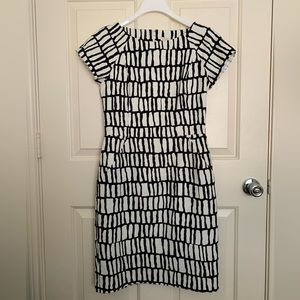 J. Crew Factory Sz. 6 Black/White Short-sleeve Basketweave Sheath Dress